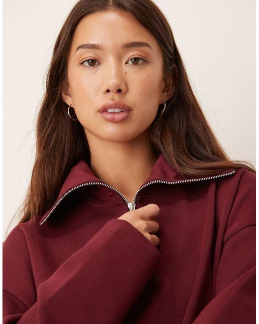 ASOS Red Interlock Half Zip Sweatshirt