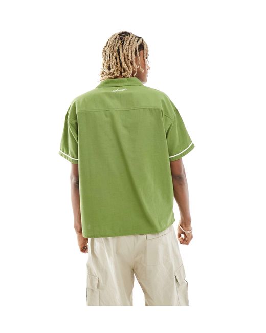 Chemise manches courtes en lin avec col à revers et broderies - kaki Native Youth pour homme en coloris Green