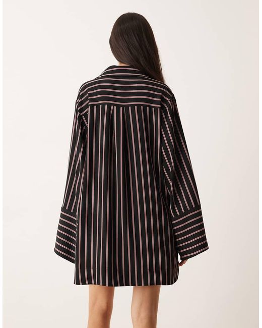 ASOS Black Mini Shirt Dress With Wide Cuffs And Oversized Pockets