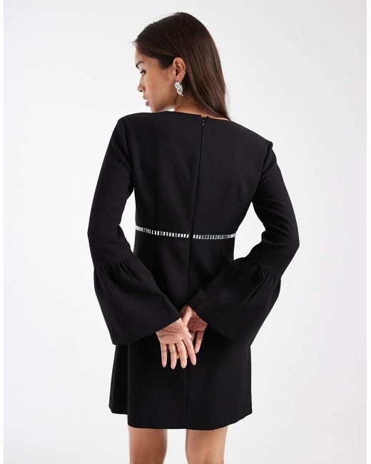 French Connection Black Mini Shift Dress With Diamante Bow Trim