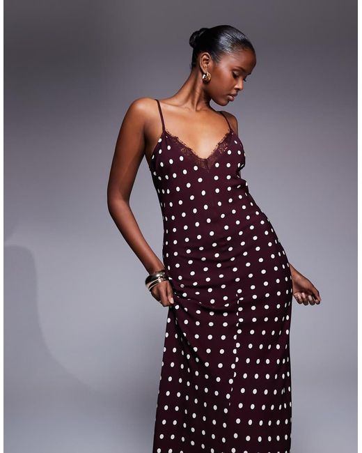 ASOS Blue V Neck Lace Trim Satin Slip Maxi Dress