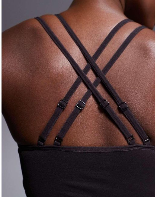 4505 Brown Seamless Multi Strap Medium Support Sports Bra With Removable Padding