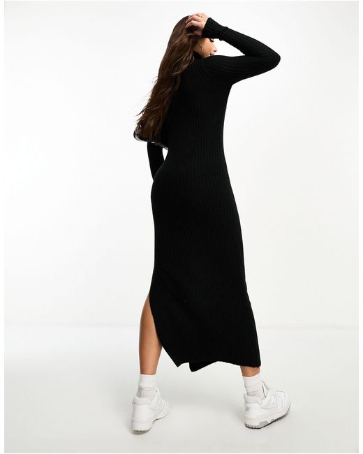 ASOS Black Asos Design Tall Knitted Maxi Dress With High Neck And Side Split