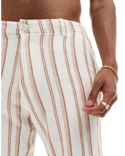 Pantaloncini testurizzati color crema a righe di SELECTED in White da Uomo