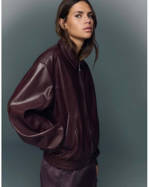 Bershka Blue Faux Leather Oversize Jacket