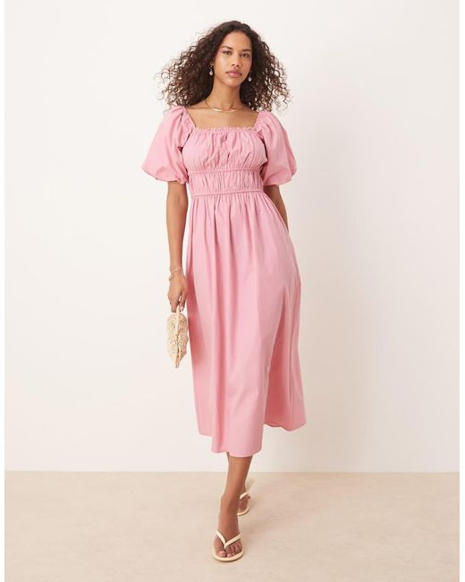 Nobody's Child Pink Kurtis Puff Sleeve Midi Dress