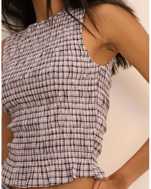 Nobody's Child Natural Sallie Round Neck Shirred Bodice Sleeveless Top