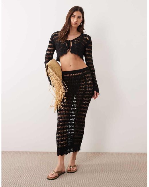 Miss Selfridge Black Crochet Long Sleeve Tie Front Cardigan