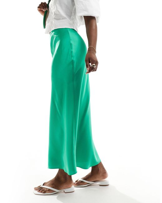 ASOS Green Satin Bias Cut Midi Skirt