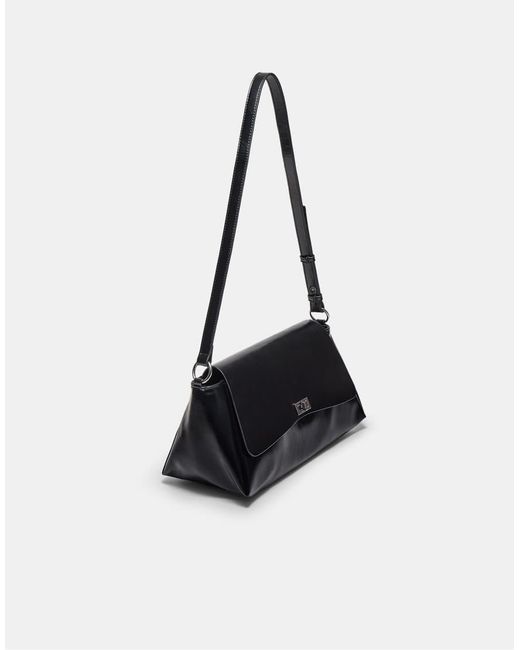 Stradivarius Black Large Flap Crossbody Bag