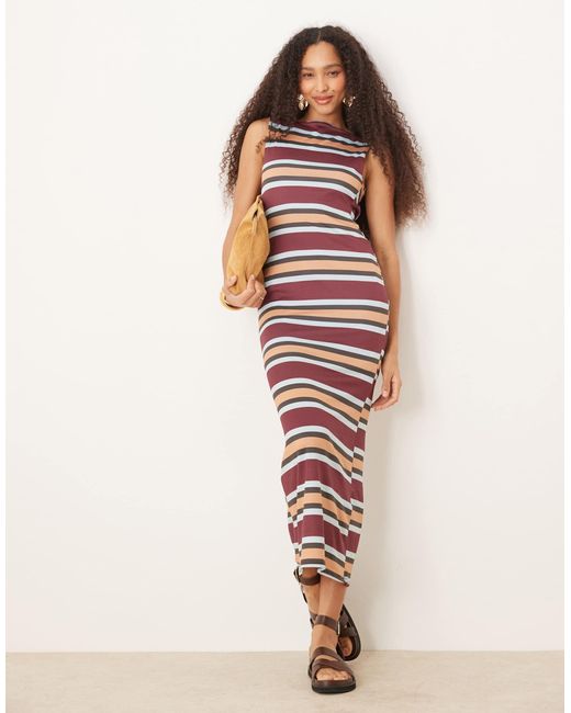 ASOS Multicolor – maxikleid mit streifen, u-boot-ausschnitt und tiefem rückenausschnitt