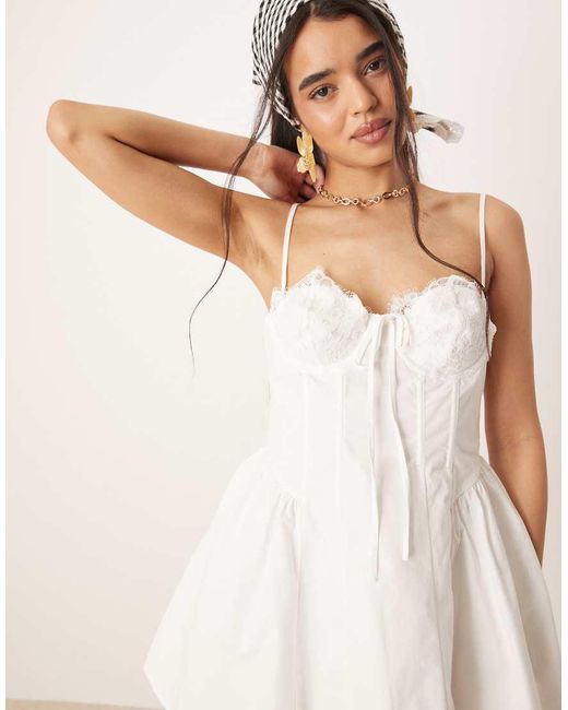 For Love & Lemons White Shae Lace Detail Mini Dress