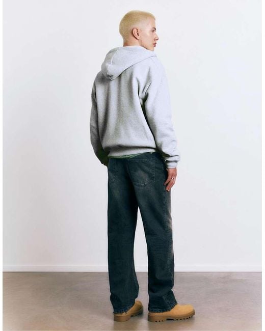 Pull&Bear White Hoodie With Zip And Slogan for men