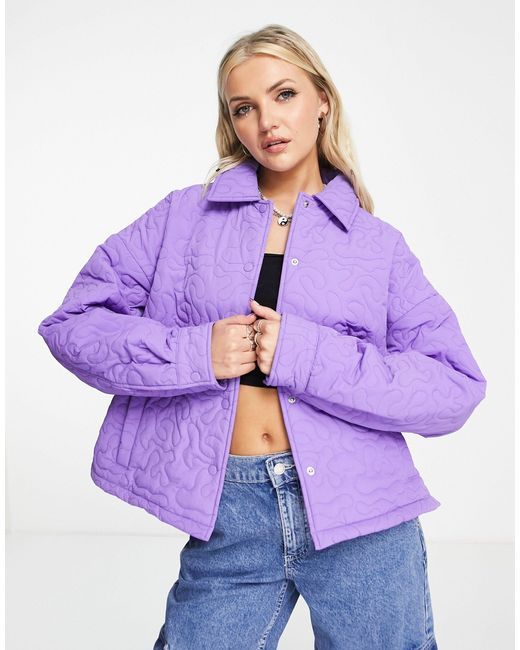 Collusion Quilted Padded Shacket in Purple | Lyst