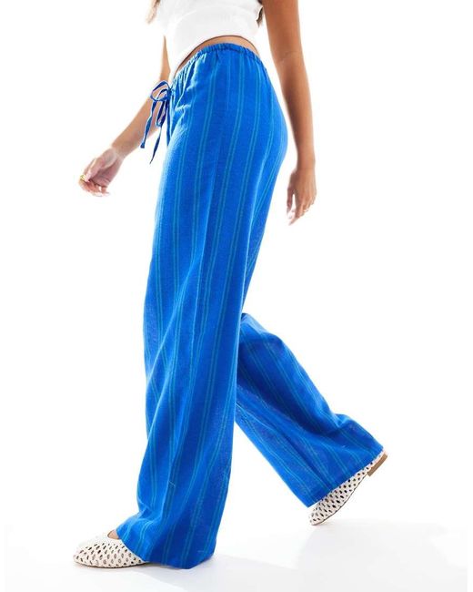 Pantalones Azules A Rayas Verdes De Pernera Ancha De New Look de color Blue