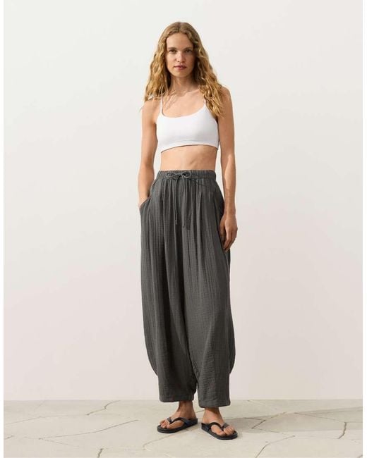 Oysho Natural 100% Cotton Balloon Trousers