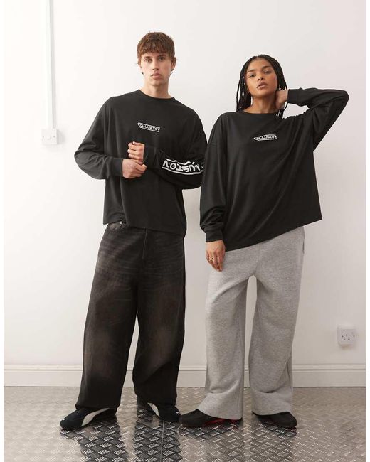 Collusion Black Unisex Sports Airtex Logo Printed T-shirt