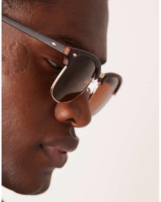 ASOS Brown Slim Metal Sunglasses for men