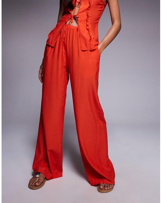 Missy Empire Red Elasticated Waist Wide Leg Trousers Co-ord