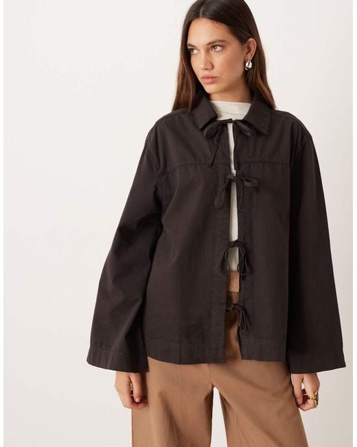 ASOS Black Oversized A-line Jacket With Tie Front