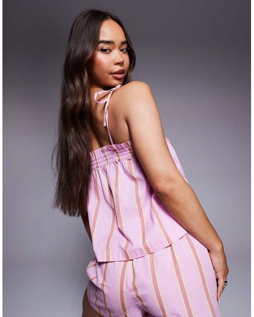 Top Rosa A Rayas De Tirantes De (Parte De Un Conjunto) River Island de color Purple