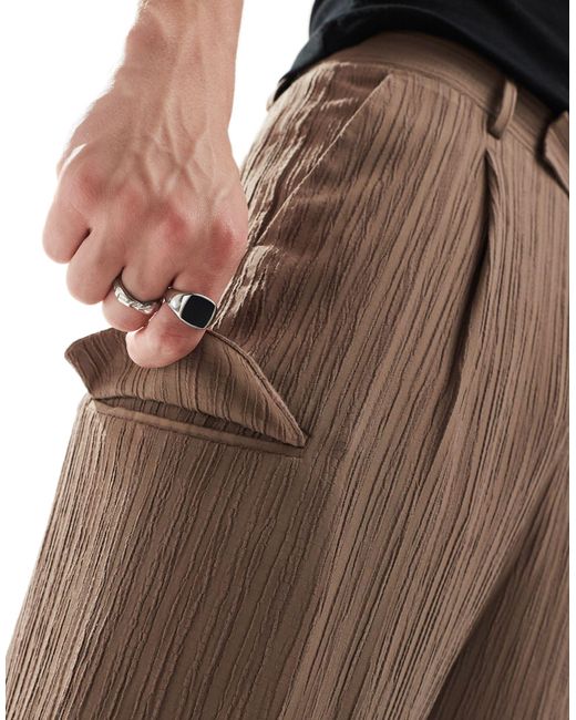 Pantalon cargo large élégant en tissu texturé - marron ASOS pour homme en coloris Brown