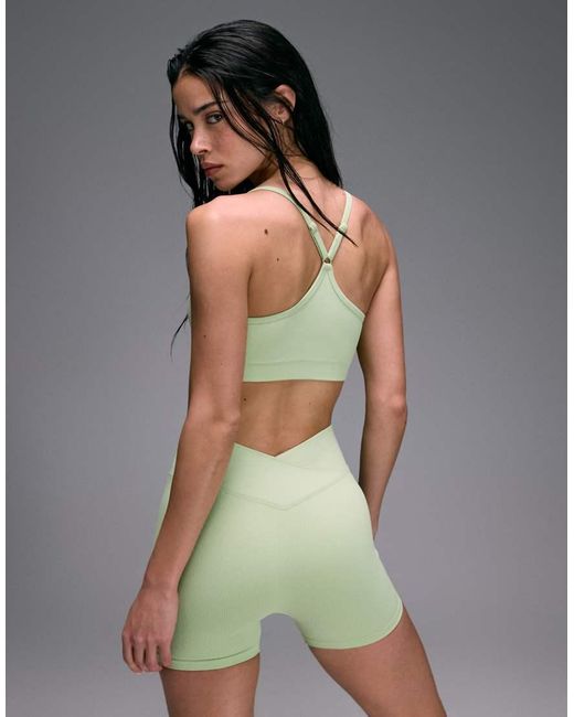 4505 Gray Seamless Baby Rib Wrap Back High Waist 8cm Booty Shorts