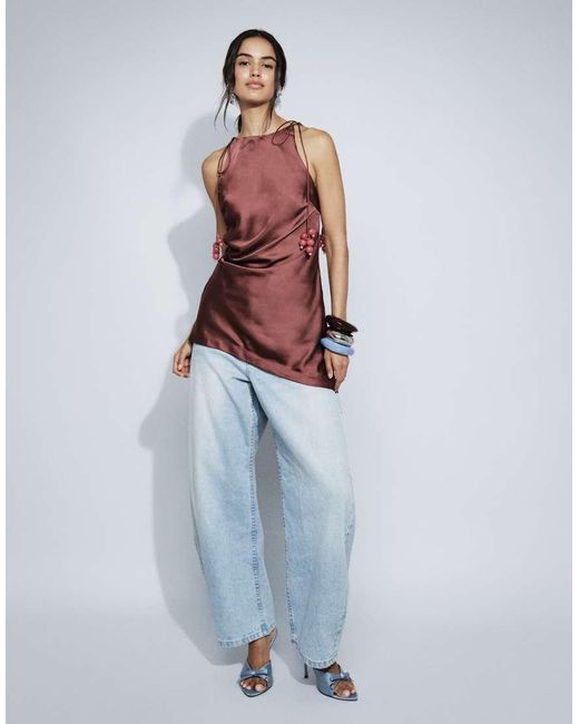 ASOS Red High Neck Grape Beading Top