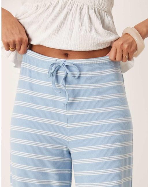 ASOS Blue Stripe Wide Leg Mid Rise Trousers Co Ord