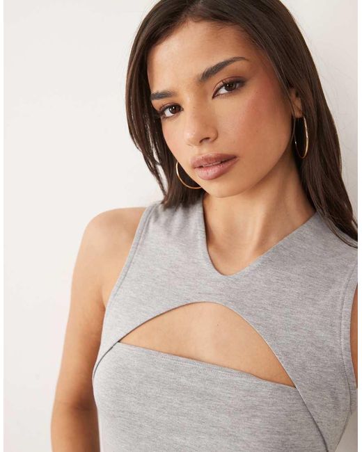 ASOS Gray Sleeveless Deep V Top With Cut Out Detail