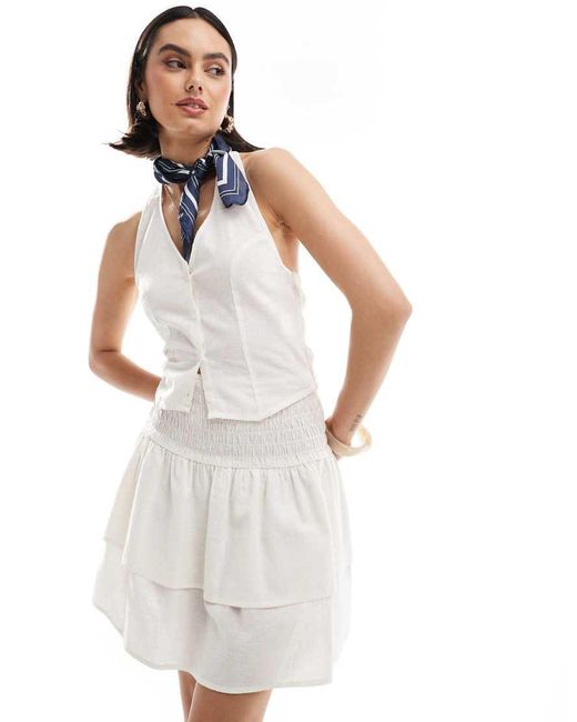 esmé studios White Esmee Exclusive Ruffle Mini Skirt Co-Ord With Shirred Waist