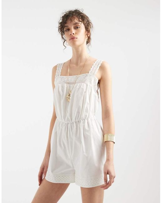 ASOS White Lace Trim Playsuit With Scarf Waist