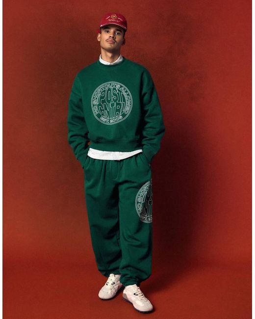 Bershka Green Round Neck Print Sweatshirt for men