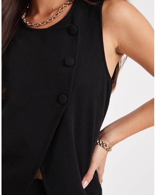Vero Moda Black Soft Asymmetric Placket Detail Waistcoat Mix & Match Co-ord