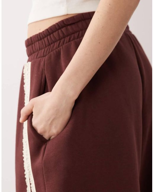 ASOS Red Wide Leg Sweatpants With Crochet Lace Detail