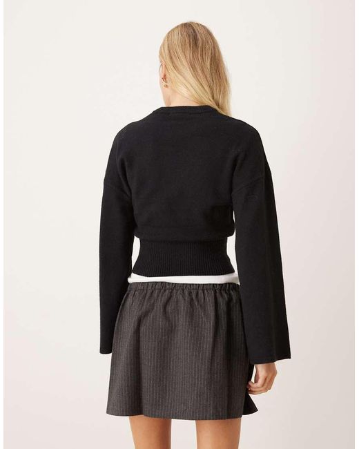 Gina Tricot Black Crew Neck Wide Sleeve Fitted Knitted Jumper