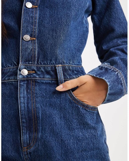 Miss Selfridge Women's Blue Denim Boilersuit