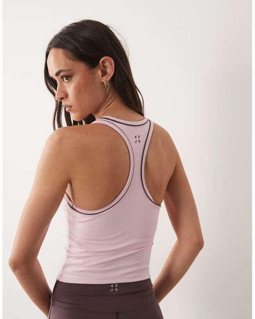 4505 Brown Active Scoop Neck Tank Top With Inner Bra And Piping Detail