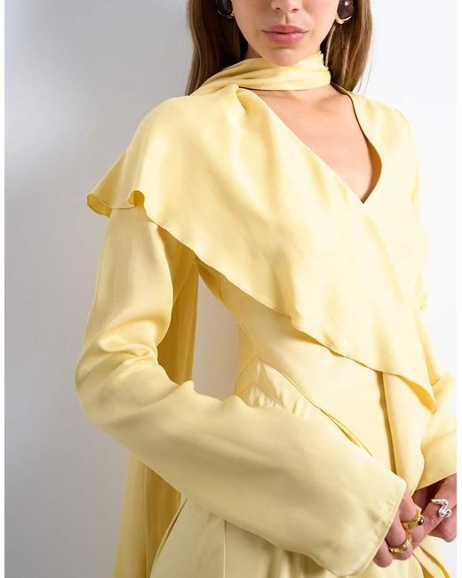 TOPSHOP White Long Sleeve Ruffle Maxi Dress With Scarf Wrap Detail