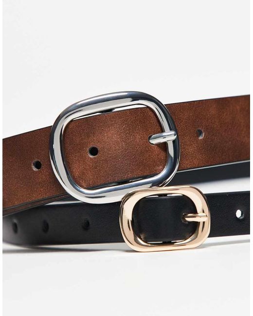 ASOS Black Waist And Hip 2 Pack Skinny And Wide Jeans Belt