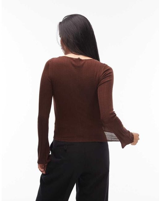 & Other Stories Purple Pure Merino Wool Ribbed Knitted Top With Flare Sleeves