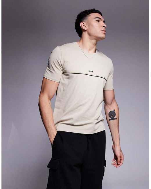 Boss Gray Unique Stripe Logo T-shirt Regular Fit for men