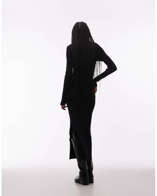 & Other Stories Black Ribbed Structured Knit Maxi Dress With Cuff Detail