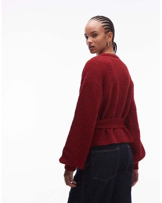ASOS Red Knitted Oversized Cardigan With Wool With Tie Waist