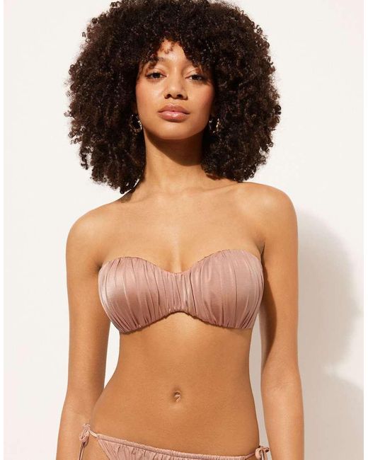 Calzedonia Brown Calzendonia Bandeau Bikini Top Shiny Satin