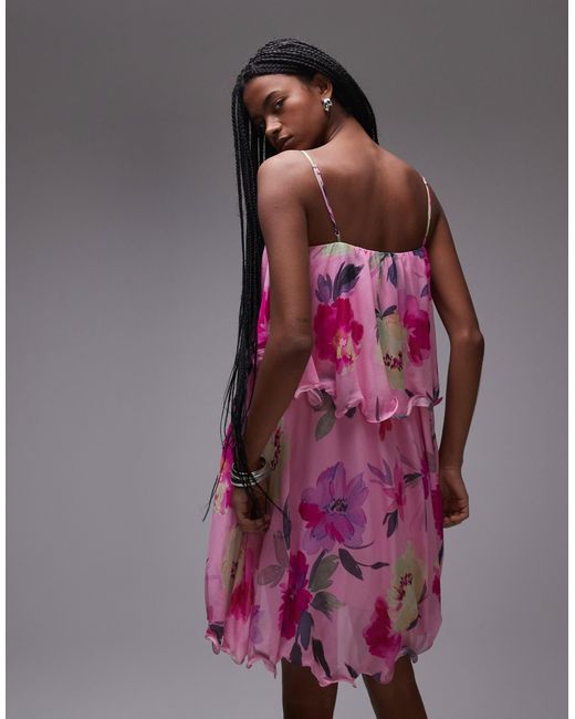 Robe courte à bretelles en mousseline légère avec imprimé fleurs - rose & Other Stories en coloris Pink