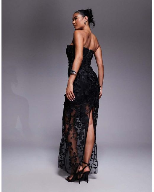 Jarlo Blue Embroidered Mesh Tube Midaxi Dress