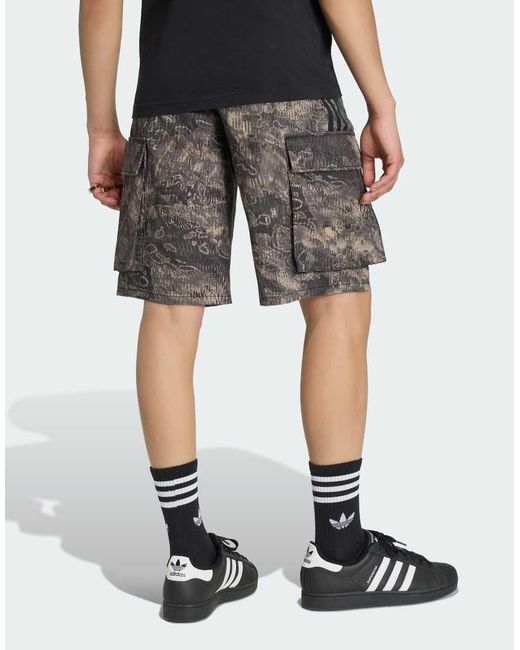 Adidas Originals Black Adilenium Season 5 Aop Cargo Shorts for men