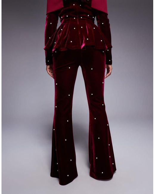ASOS Blue Velvet Co-ord Trouser With Pearl Embellishment