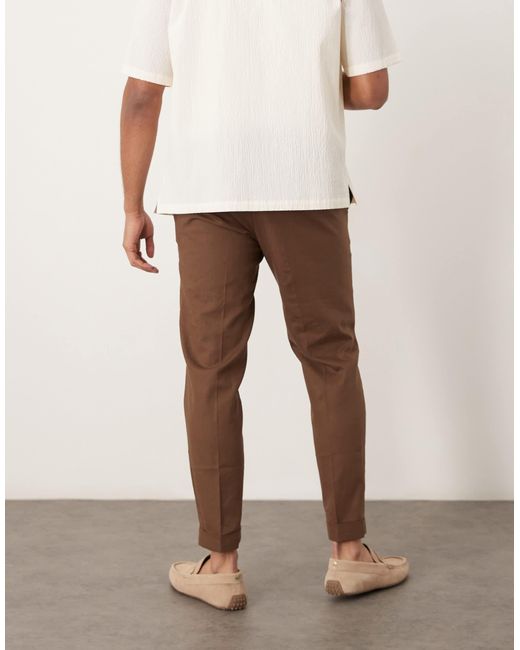 ASOS Natural Smart Tapered Fit Linen Blend Trousers for men